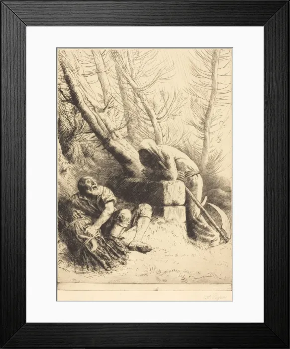 Framed Print : Death and the Woodcutter, 4th plate (La mort et le bucheron). Creator: Alphonse Legros Framed Print : Death and the Woodcutter, 4th plate (La mort et le bucheron). Creator: Alphonse Legros