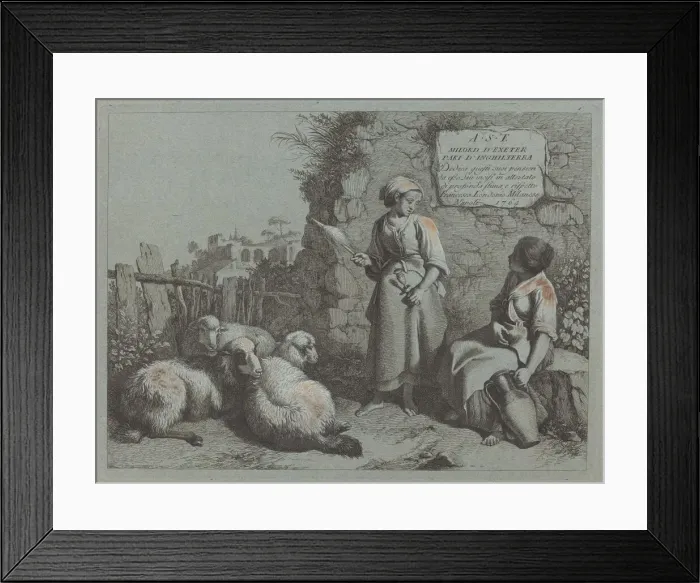 Framed Print : Two Girls Conversing: One Standing and Spinning, 1764. Creator: Francesco Londonio Framed Print : Two Girls Conversing: One Standing and Spinning, 1764. Creator: Francesco Londonio