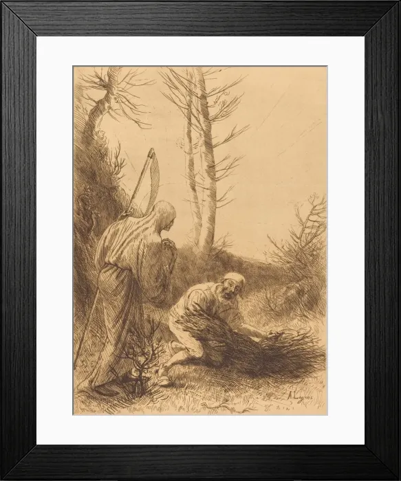Framed Print : Death and the Woodcutter, 2nd plate (Le mort et le bucheron). Creator: Alphonse Legros Framed Print : Death and the Woodcutter, 2nd plate (Le mort et le bucheron). Creator: Alphonse Legros