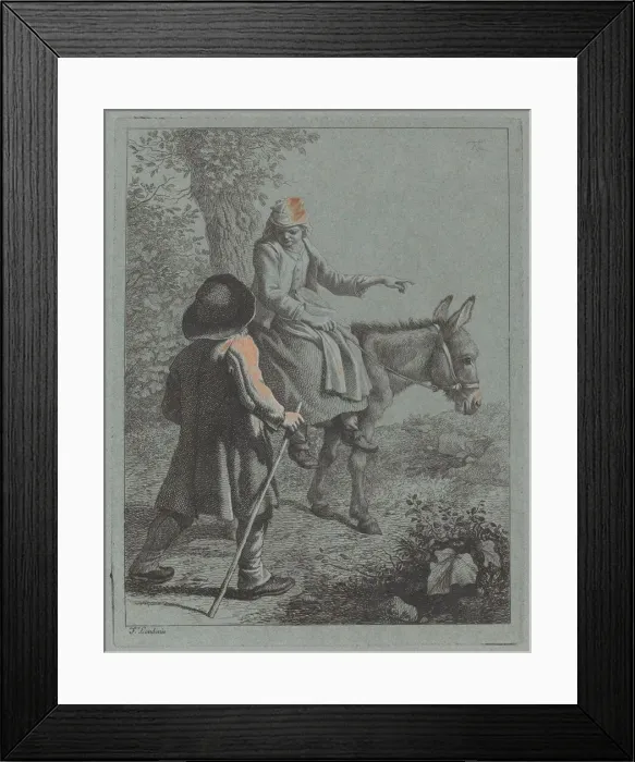 Framed Print : Peasant Woman Seated on a Donkey and a Peasant Man. Creator: Francesco Londonio Framed Print : Peasant Woman Seated on a Donkey and a Peasant Man. Creator: Francesco Londonio