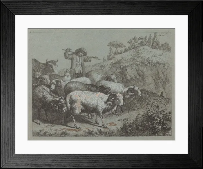 Framed Print : Shepherd with his Flock. Creator: Francesco Londonio Framed Print : Shepherd with his Flock. Creator: Francesco Londonio