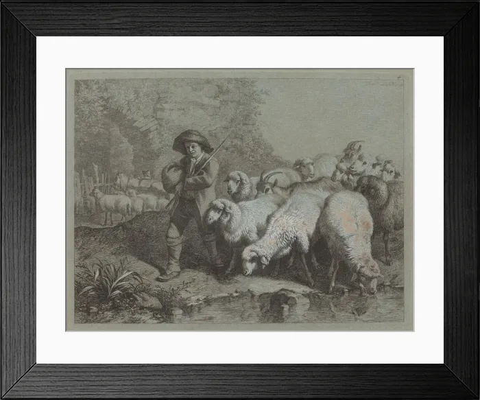 Framed Print : Shepherd with a Sack Driving a Flock, 1763. Creator: Francesco Londonio Framed Print : Shepherd with a Sack Driving a Flock, 1763. Creator: Francesco Londonio
