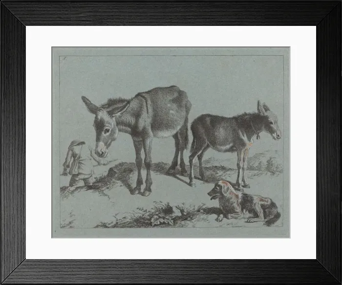 Framed Print : Donkey with her Foal, a Dog, and a Peasant Man, 1762 / 1763. Creator: Francesco Londonio Framed Print : Donkey with her Foal, a Dog, and a Peasant Man, 1762 / 1763. Creator: Francesco Londonio