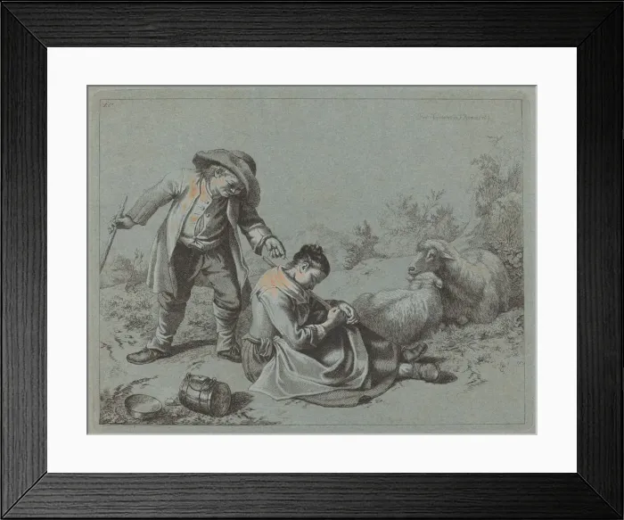 Framed Print : Peasant Teasing a Sleeping Girl with a Twig, 1763. Creator: Francesco Londonio Framed Print : Peasant Teasing a Sleeping Girl with a Twig, 1763. Creator: Francesco Londonio