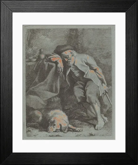 Framed Print : Sleeping Old Man with Dog, 1759. Creator: Francesco Londonio Framed Print : Sleeping Old Man with Dog, 1759. Creator: Francesco Londonio