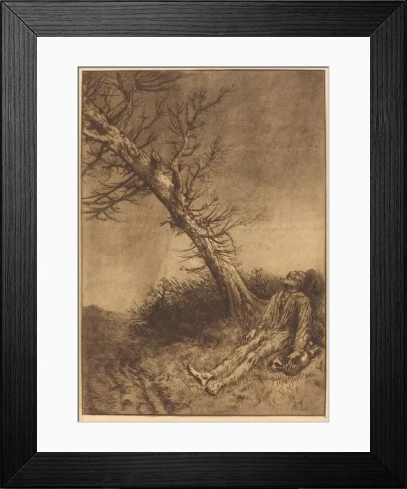 Framed Print : Death of the Vagabond (La mort du vagabond). Creator: Alphonse Legros Framed Print : Death of the Vagabond (La mort du vagabond). Creator: Alphonse Legros
