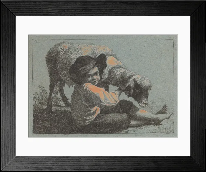 Framed Print : Seated Peasant Boy Holding a Sheep. Creator: Francesco Londonio Framed Print : Seated Peasant Boy Holding a Sheep. Creator: Francesco Londonio