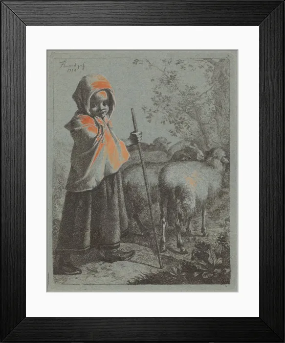 Framed Print : Child Shepherdess with Flock, 1758. Creator: Francesco Londonio Framed Print : Child Shepherdess with Flock, 1758. Creator: Francesco Londonio