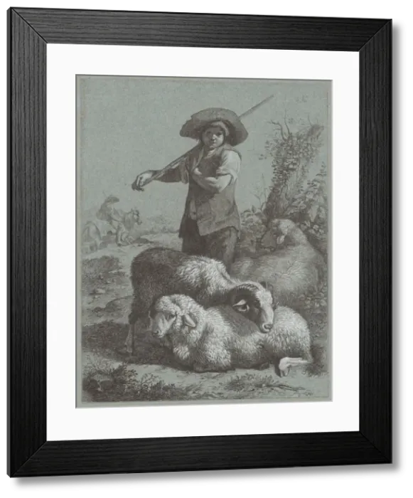 Framed Print : Shepherd Boy with Sheep, 1764. Creator: Francesco Londonio Framed Print : Shepherd Boy with Sheep, 1764. Creator: Francesco Londonio