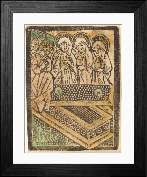 Framed Print : The Three Maries at the Tomb, 1470 / 1480. Creator: Workshop of the Master of the Aachen Framed Print : The Three Maries at the Tomb, 1470 / 1480. Creator: Workshop of the Master of the Aachen