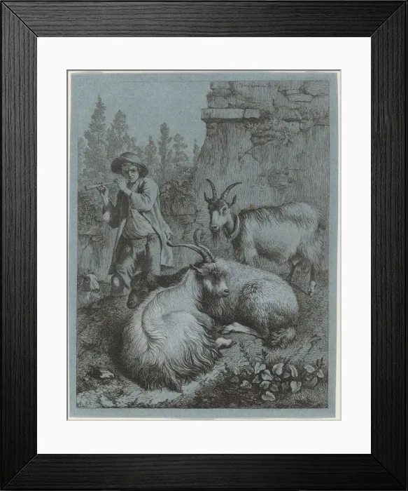 Framed Print : Goatherd Piping to Four Goats. Creator: Francesco Londonio Framed Print : Goatherd Piping to Four Goats. Creator: Francesco Londonio