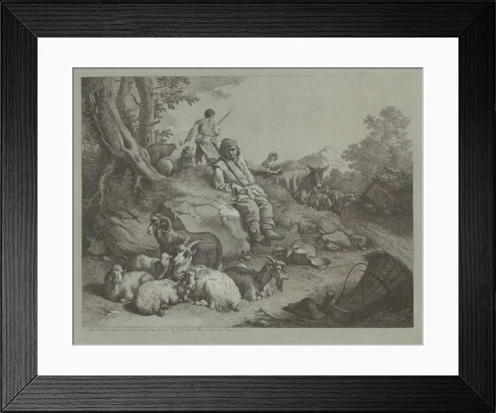 Framed Print : Seated Shepherd before a Flock of Goats, after 1766. Creator: Francesco Londonio Framed Print : Seated Shepherd before a Flock of Goats, after 1766. Creator: Francesco Londonio