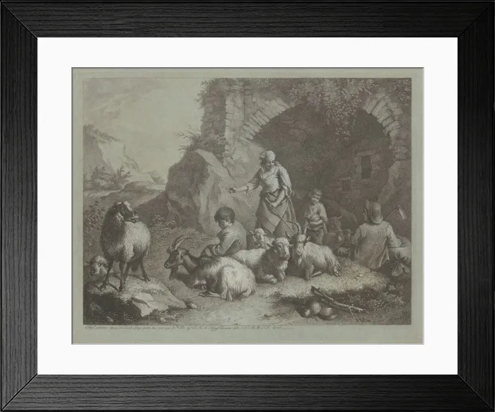 Framed Print : Woman, Shepherd Boys, and Sheep near an Arch, 1759 / 1782. Creator: Francesco Londonio Framed Print : Woman, Shepherd Boys, and Sheep near an Arch, 1759 / 1782. Creator: Francesco Londonio