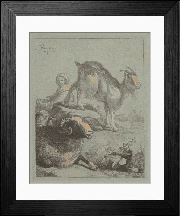Framed Print : Seated Shepherdess, a Ram, a Sheep and a Goat, 1759. Creator: Francesco Londonio Framed Print : Seated Shepherdess, a Ram, a Sheep and a Goat, 1759. Creator: Francesco Londonio
