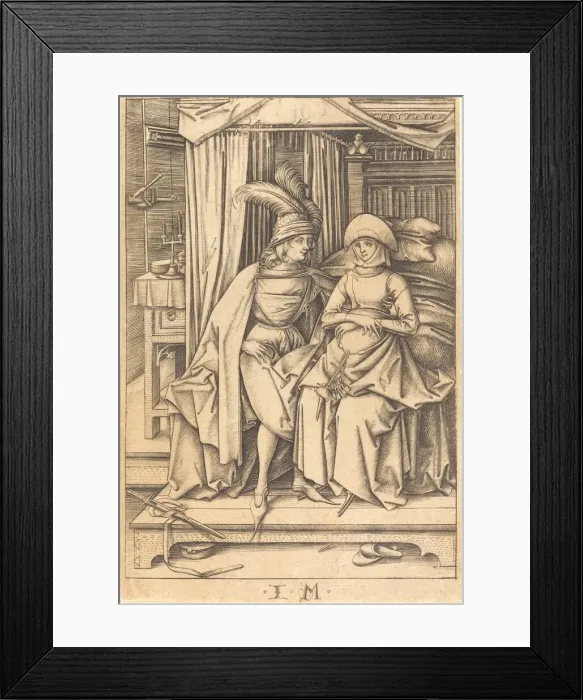Framed Print : Couple Seated on a Bed, c. 1495 / 1503. Creator: Israhel van Meckenem Framed Print : Couple Seated on a Bed, c. 1495 / 1503. Creator: Israhel van Meckenem