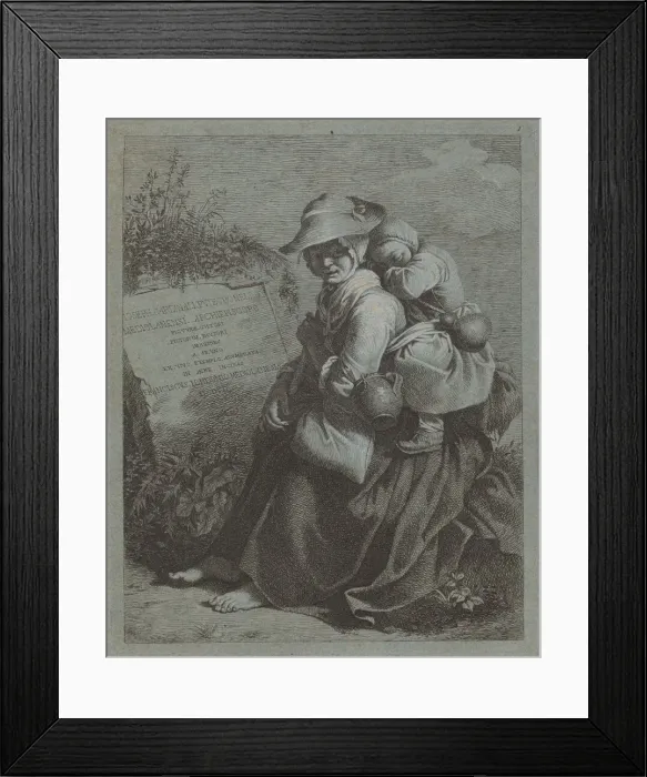 Framed Print : Seated Peasant Woman with Sleeping Child, 1758  /  1759. Creator: Francesco Londonio