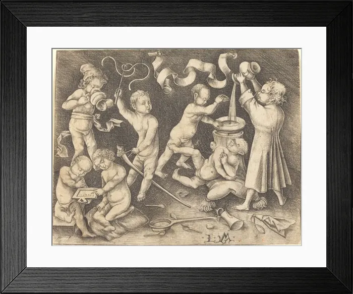 Framed Print : Seven Children at Play, c. 1490. Creator: Israhel van Meckenem Framed Print : Seven Children at Play, c. 1490. Creator: Israhel van Meckenem