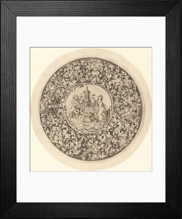 Framed Print : Circular Ornament with Musicians Playing near a Well, c. 1495 / 1503 Framed Print : Circular Ornament with Musicians Playing near a Well, c. 1495 / 1503