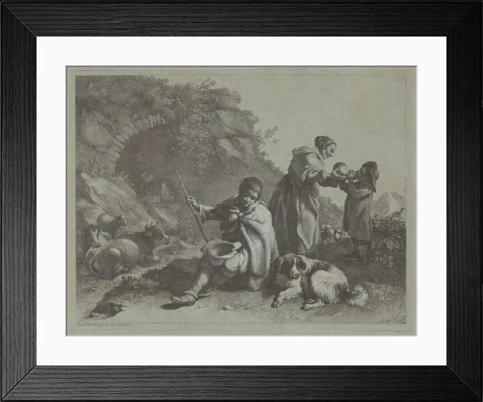 Framed Print : Seated Shepherd Boy and Woman Giving a Drink to a Child, 1759 / 1782 Framed Print : Seated Shepherd Boy and Woman Giving a Drink to a Child, 1759 / 1782