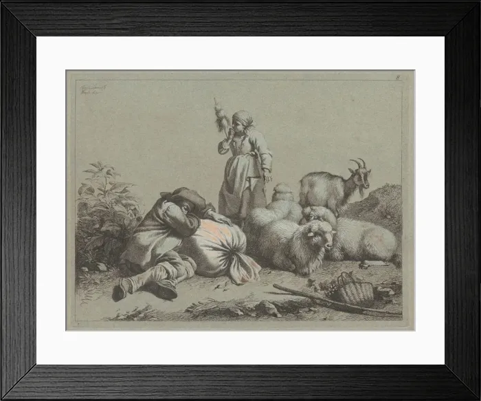 Framed Print : Sleeping Peasant and Standing Spinner, 1763. Creator: Francesco Londonio Framed Print : Sleeping Peasant and Standing Spinner, 1763. Creator: Francesco Londonio