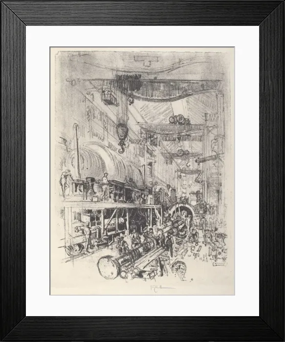 Framed Print : Making a Turbine Engine, 1917. Creator: Joseph Pennell