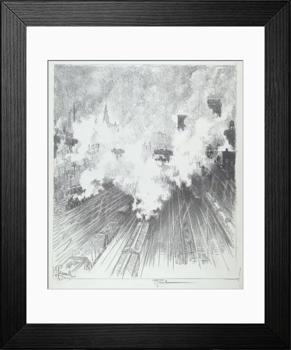 Framed Print : Train Yard, St. Louis, 1919. Creator: Joseph Pennell Framed Print : Train Yard, St. Louis, 1919. Creator: Joseph Pennell