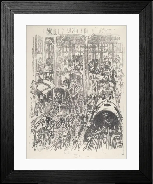Framed Print : Building Engines for the Allies, 1917. Creator: Joseph Pennell Framed Print : Building Engines for the Allies, 1917. Creator: Joseph Pennell