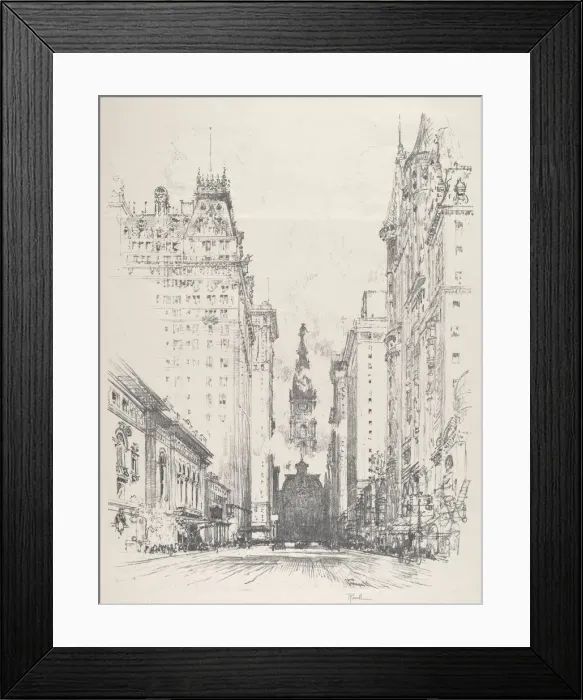 Framed Print : Looking up Broad Street from Spruce Street, 1912. Creator: Joseph Pennell Framed Print : Looking up Broad Street from Spruce Street, 1912. Creator: Joseph Pennell