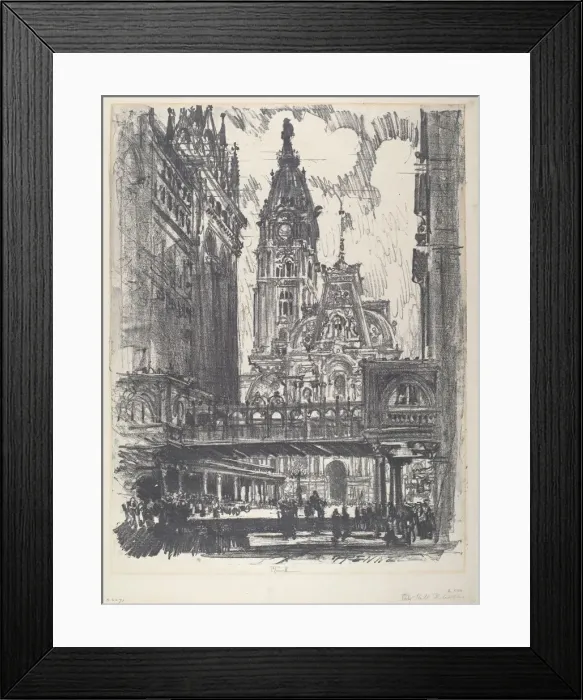 Framed Print : The City Hall and Bridge across Market Street, 1912. Creator: Joseph Pennell Framed Print : The City Hall and Bridge across Market Street, 1912. Creator: Joseph Pennell
