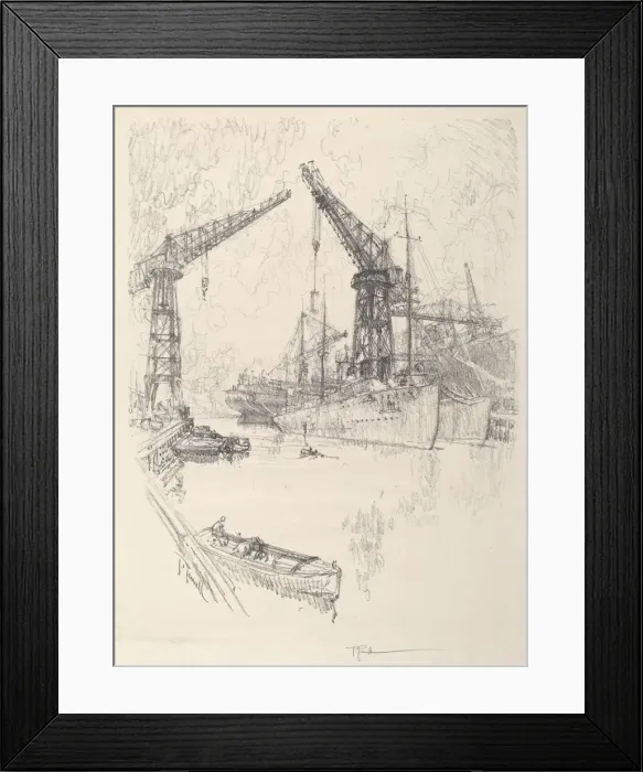 Framed Print : Building Destroyers, 1917. Creator: Joseph Pennell Framed Print : Building Destroyers, 1917. Creator: Joseph Pennell