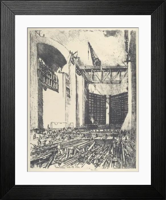 Framed Print : Laying the Floor of Pedro Muguel Lock, 1912. Creator: Joseph Pennell Framed Print : Laying the Floor of Pedro Muguel Lock, 1912. Creator: Joseph Pennell