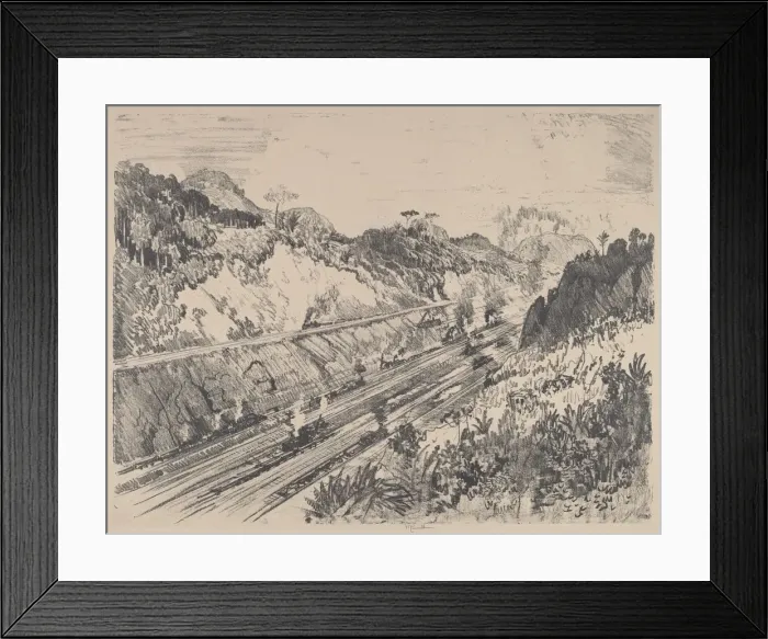 Framed Print : Looking up the Cut from Bas Obispo, 1912. Creator: Joseph Pennell Framed Print : Looking up the Cut from Bas Obispo, 1912. Creator: Joseph Pennell