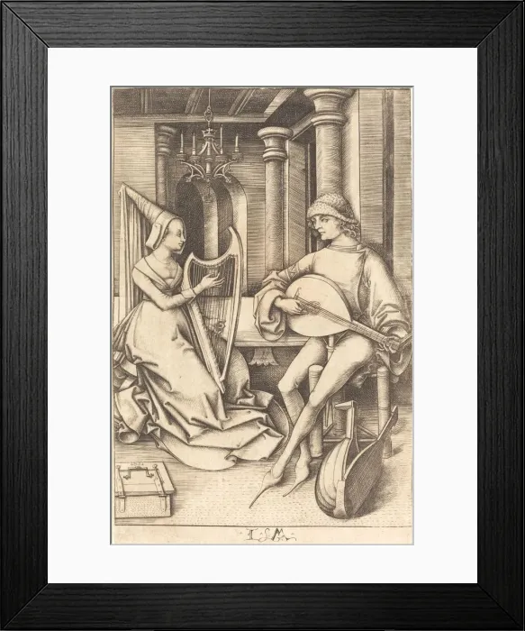 Framed Print : The Lute Player and the Harpist, c. 1495 / 1503. Creator: Israhel van Meckenem Framed Print : The Lute Player and the Harpist, c. 1495 / 1503. Creator: Israhel van Meckenem