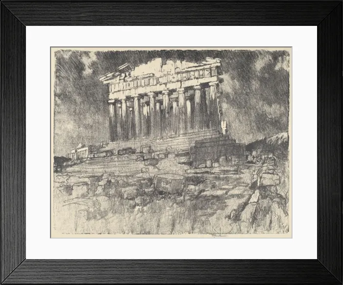 Framed Print : The Facade of the Parthenon, Sunset, 1913. Creator: Joseph Pennell