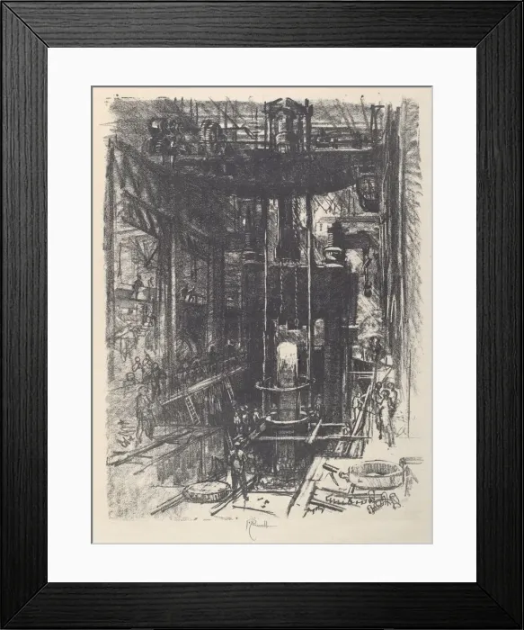Framed Print : Shaping a Gun from an Ingot, 1917. Creator: Joseph Pennell Framed Print : Shaping a Gun from an Ingot, 1917. Creator: Joseph Pennell