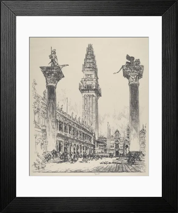 Framed Print : Venice, Rebuilding the Campanile, 1911. Creator: Joseph Pennell