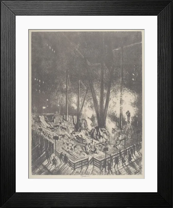 Framed Print : The Foundations, Building a Skyscraper, 1910. Creator: Joseph Pennell Framed Print : The Foundations, Building a Skyscraper, 1910. Creator: Joseph Pennell