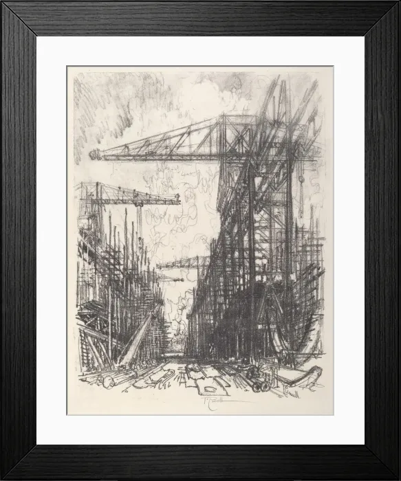 Framed Print : Building Destroyers, No. I, 1917. Creator: Joseph Pennell Framed Print : Building Destroyers, No. I, 1917. Creator: Joseph Pennell