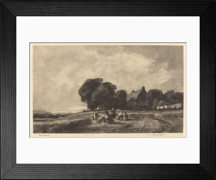 Framed Print : Cottage and Harvesters, 1907. Creator: Frank Short Framed Print : Cottage and Harvesters, 1907. Creator: Frank Short