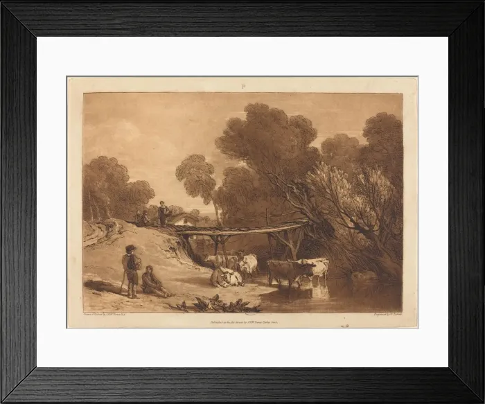 Framed Print : Bridge and Cows, published 1807. Creator: JMW Turner Framed Print : Bridge and Cows, published 1807. Creator: JMW Turner