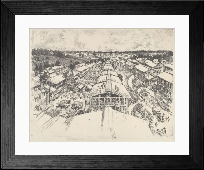 Framed Print : The Camp, the New Architecture, 1917. Creator: Joseph Pennell Framed Print : The Camp, the New Architecture, 1917. Creator: Joseph Pennell