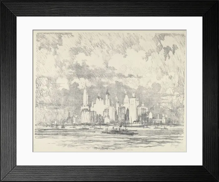 Framed Print : New York From Ellis Island, 1910. Creator: Joseph Pennell Framed Print : New York From Ellis Island, 1910. Creator: Joseph Pennell