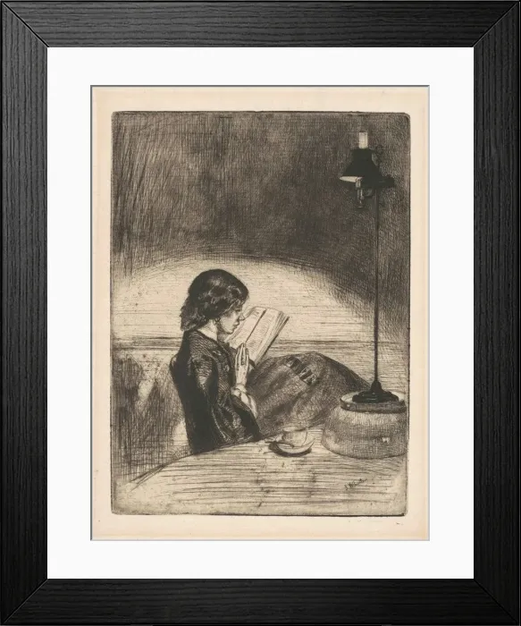 Framed Print : Reading by Lamplight, 1859. Creator: James Abbott McNeill Whistler Framed Print : Reading by Lamplight, 1859. Creator: James Abbott McNeill Whistler