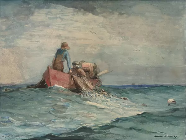 Hauling in the Nets, 1887. Creator: Winslow Homer