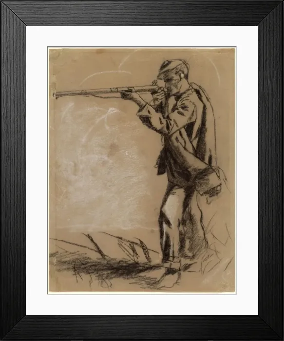 Framed Print : Soldier Taking Aim [recto], 1864. Creator: Winslow Homer