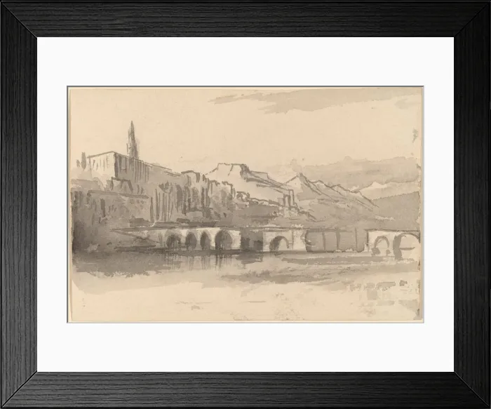 Framed Print : Bridge with Mountains in the Distance (Ventimiglia), 1884 / 1885. Creator: Edward Lear Framed Print : Bridge with Mountains in the Distance (Ventimiglia), 1884 / 1885. Creator: Edward Lear