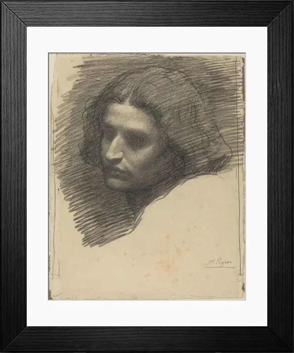 Framed Print : Head of a Man Facing Left [recto]. Creator: Alphonse Legros