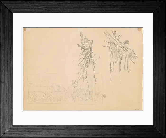 Framed Print : Two Shattered Trees;and Study for The Road'[verso], 1918