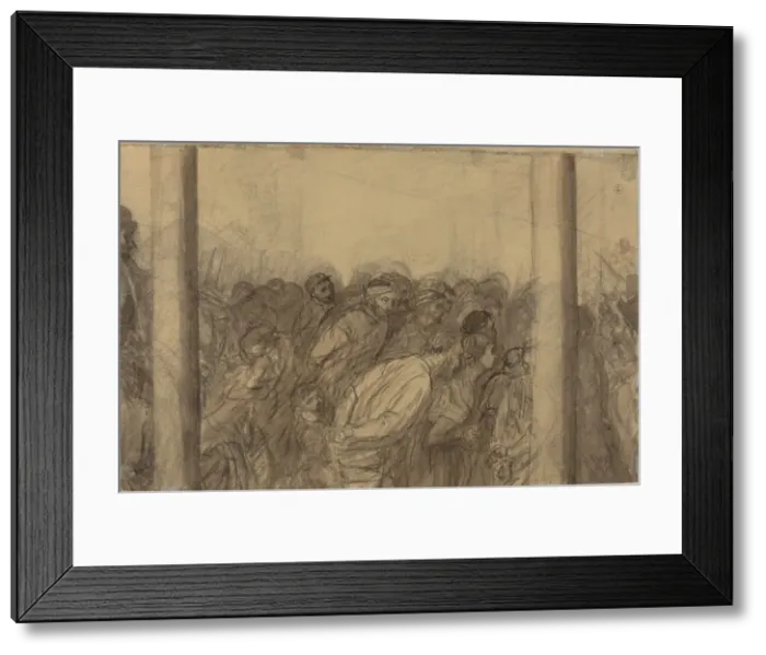 Framed Print : Crowd of People Seen between Two Columns [verso]. Creator: Alphonse Legros