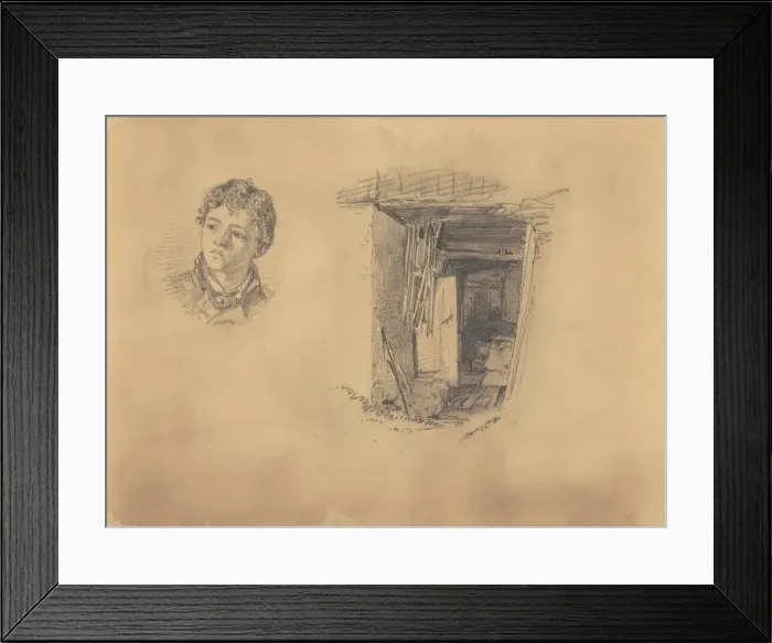 Framed Print : Head of a Boy; and the Entrance to a Shack, 1871. Creator: John Singer Sargent Framed Print : Head of a Boy; and the Entrance to a Shack, 1871. Creator: John Singer Sargent